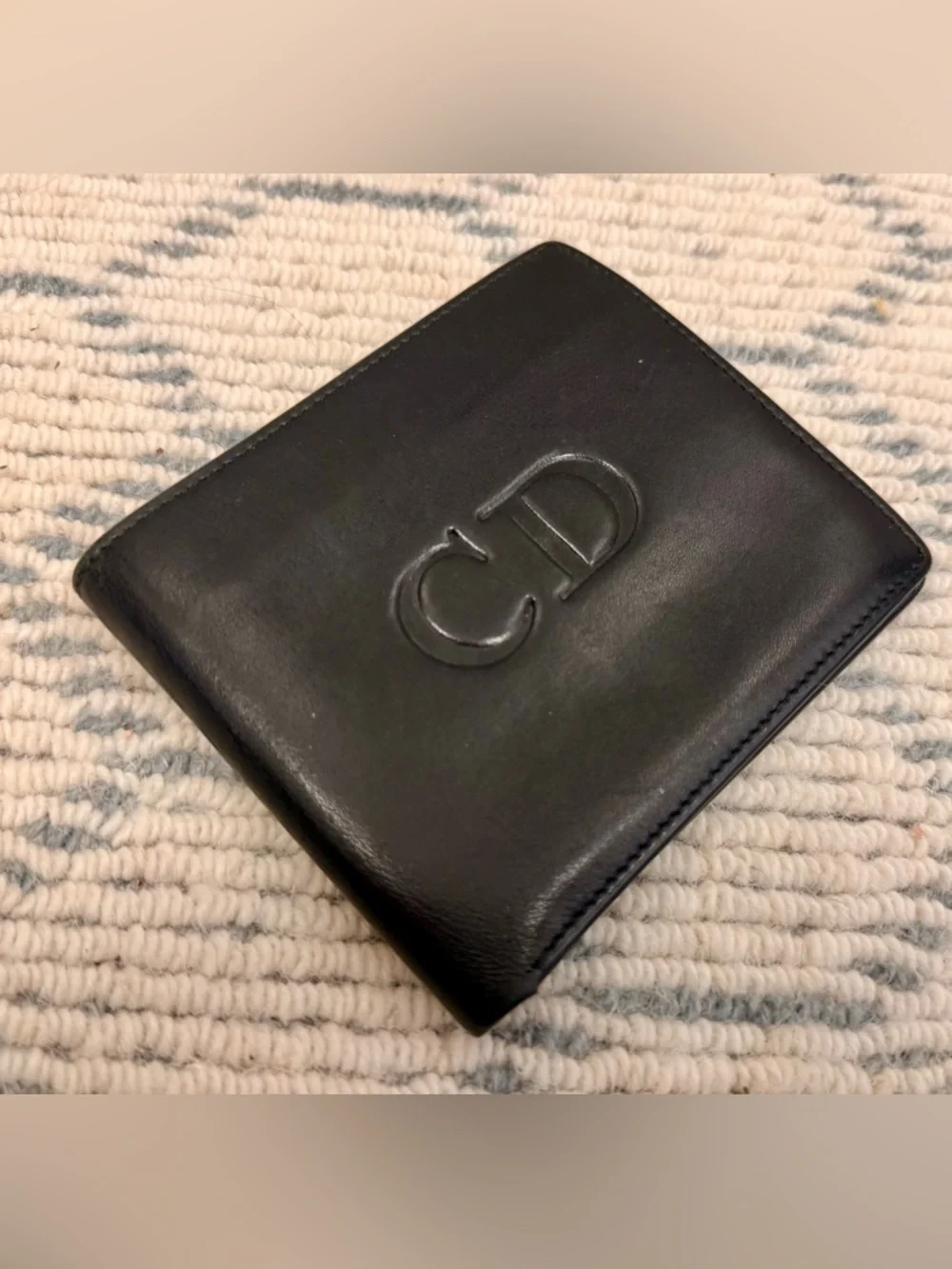 DIOR Vintage Rare Unisex Black Leather CD Logo Icon Bifold Wallet W/ Red Inside